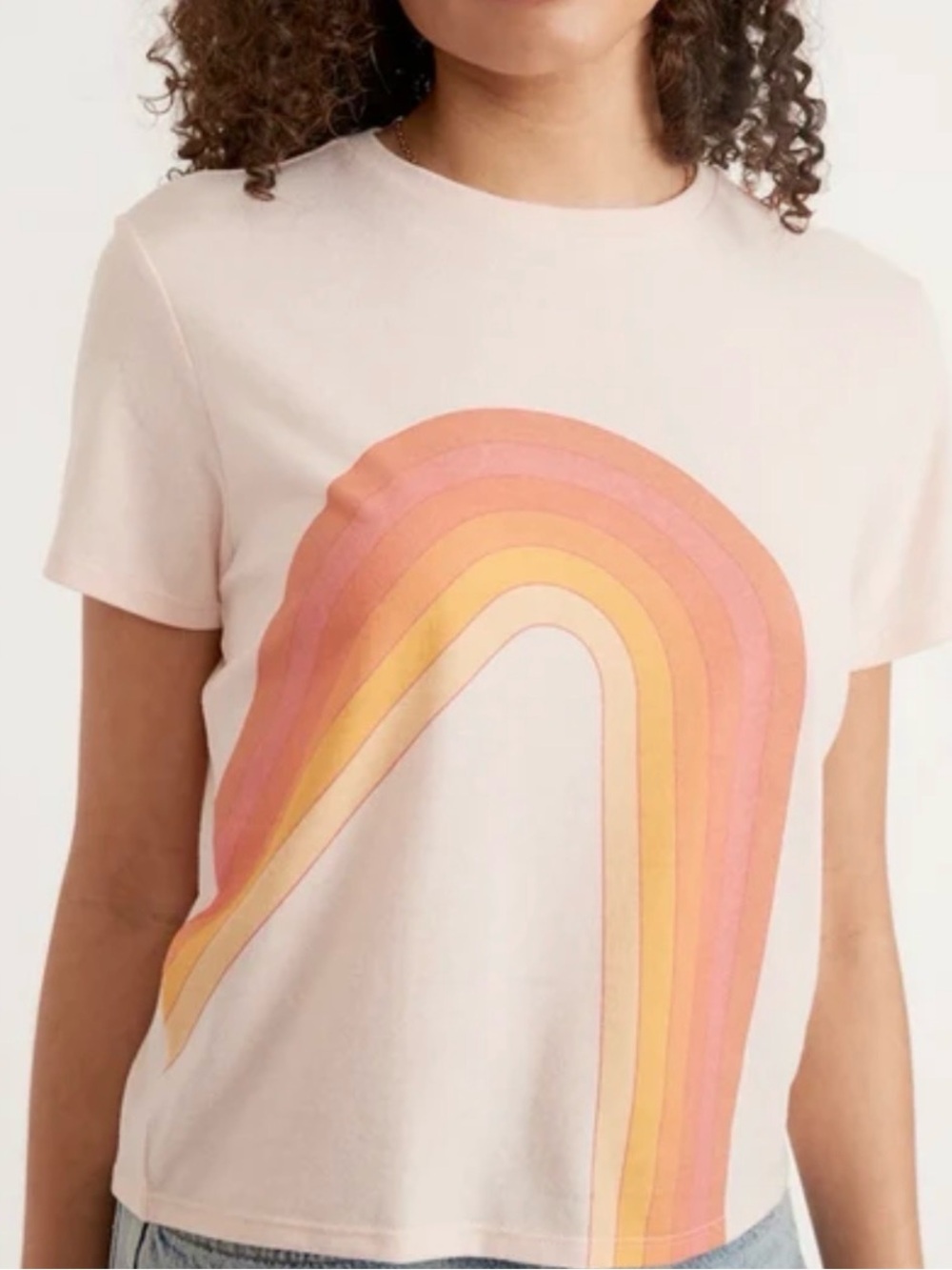 Marine Layer Pink Tee with Sunset Rainbow Graphic